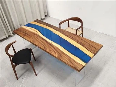 Atas Meja Sungai Resin Kayu Pepejal