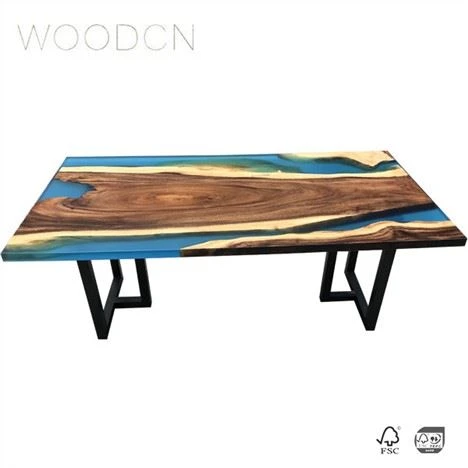 Meja Makan Resin Pantai Kayu Walnut Pepejal